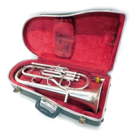 A Besson FB New Standard euphonium, with three valves, 42cm high, separate mouthpiece. (cased)