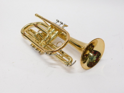 A Yamaha brass cornet, with three valves, 36cm long. (in Yamaha case) - 2