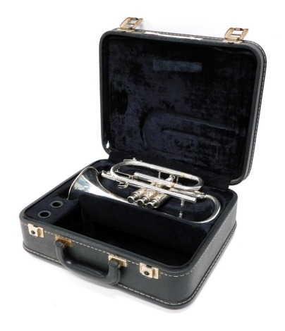 A Besson 700 cornet, with three valves, 33cm long, in Besson case.