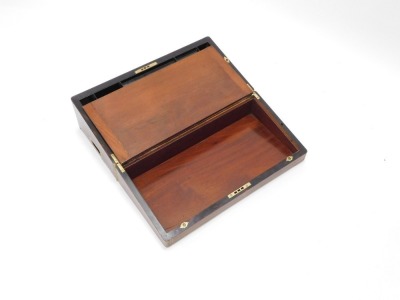 An early Victorian rosewood and brass campaign style writing box, the hinged top enclosing a tooled leather writing surface and various fitted compartments, 20cm high, 56cm wide, 28cm deep. - 3