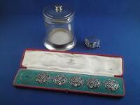 A silver mounted glass dressing table jar and cover