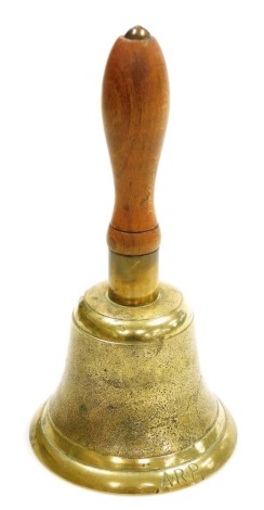 A brass A.R.P bell, stamped G & J 1939, 25cm high.