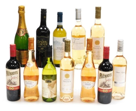 An assortment of wine, including red, white and rose, together with a bottle of champagne de Pallois, Brut Vintage 2003. (12)