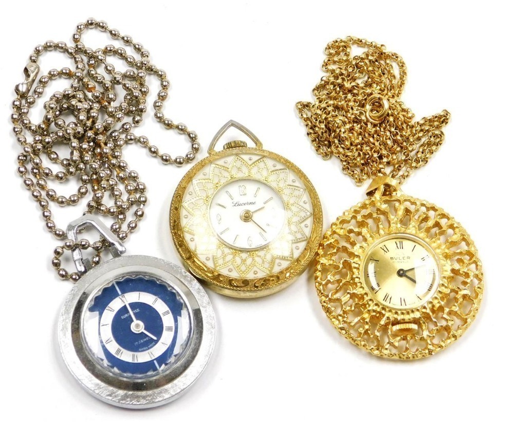 Three lady s pendant dress watches two on chains comprising a