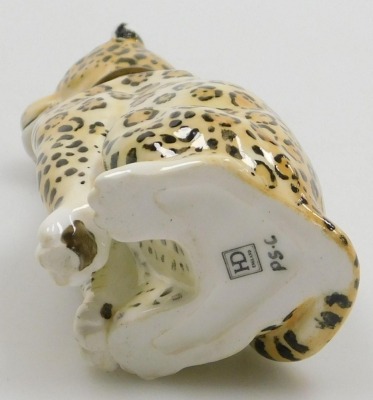 A Halcyon Days porcelain and silver gilt mounted scent bottle, modelled as a leopard, 8cm high, associated box. - 3