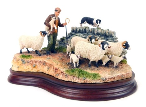 A Border Fine Arts sheep figure group, comprising Off The Fell, B1040, on shaped wooden base, 25cm wide.