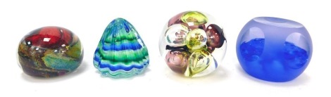 Four glass paperweights, comprising Langham bubble weight, Caithness Mystique, 134/750, S T 1975 paperweight, and an unmarked domed paperweight. (4)