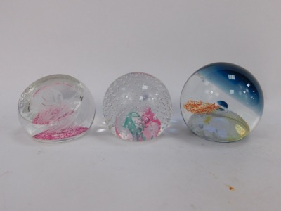 Six medium glass paperweights, comprising Caithness Halley's Comet 130/50, Caithness Reflections, miniature daffodil, Selkirk Glass Partridge 315/500, unmarked orange swirl, and Caithness miniature star. (6) - 2