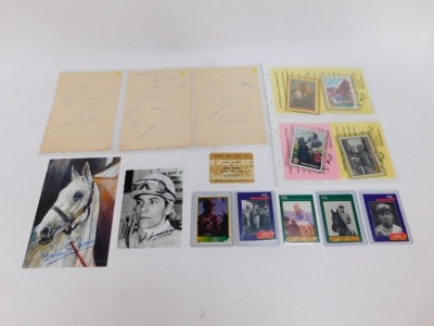 A group of horse racing related memorabilia, to include signatures for John Burke jockey and Grand National Winner 1976, Gary Carter, Steve Knight, Eddie Arcaro, various signed and unsigned postcards, first day covers, jockey star cards, some signed, etc. - 2