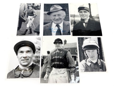 Various horse racing related photographs, jockeys, trainers, etc., some bearing signatures, to include Tim Molony, Willie Snaith, Fred Winter, John Francombe, Edward Hide, etc.