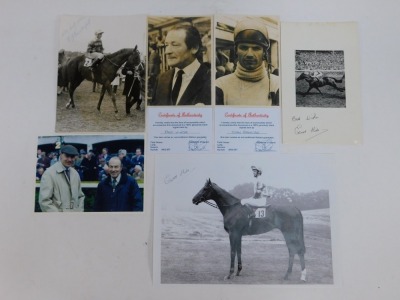 Various horse racing related photographs, jockeys, trainers, etc., some bearing signatures, to include Tim Molony, Willie Snaith, Fred Winter, John Francombe, Edward Hide, etc. - 2