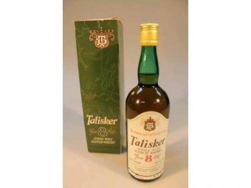 A bottle of Talisker 8 year old single malt scotch whisky