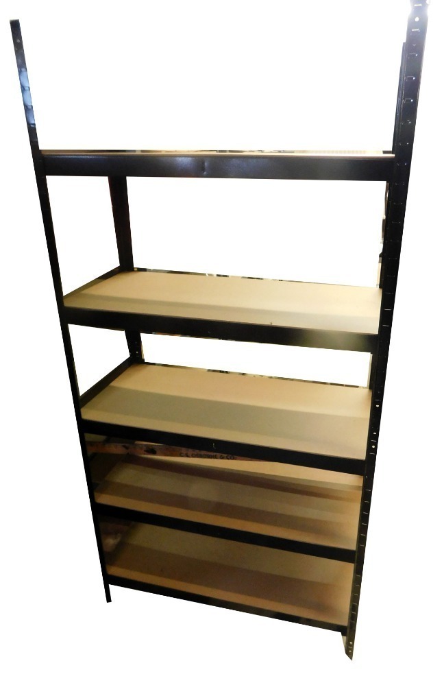 Seven units of stores racking, with various chip board shelves, various ...