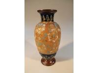 A Doulton Slaters patent baluster vase with leaf borders