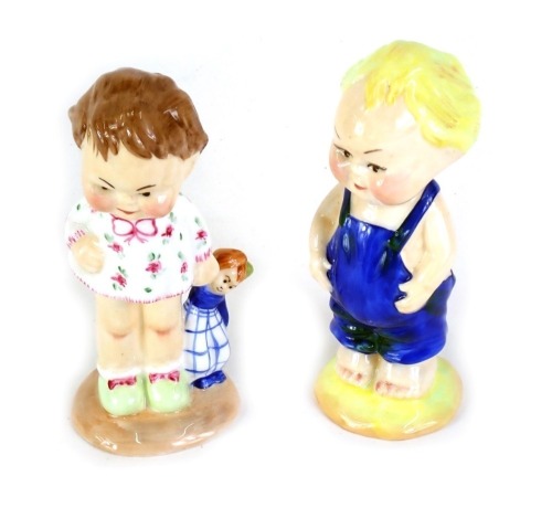 A pair of Shelley limited edition figurines of Lil Bill and Lili Bet, edition of 1000 produced in association with The Old China Company for the Shelley China Club USA 1997, with certificate and original box, 14cm high.