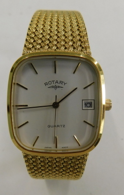 A Rotary gentlemans wristwatch, on a plated strap with white face, and date aperture with quartz movement, 2.5cm wide, boxed. - 2