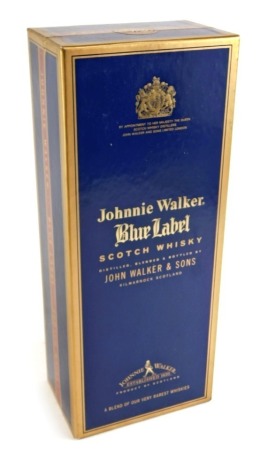 A bottle of Johnnie Walker blue label Scotch whisky, in original box and packaging.