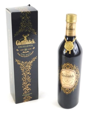 A bottle of Glenfiddich Excellence Whisky, aged 18 years, in original box.