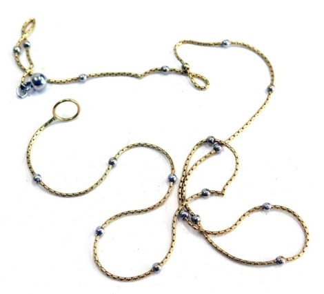 A modern neck chain, of box link form, with white and yellow gold colourings, unmarked, 46cm long.