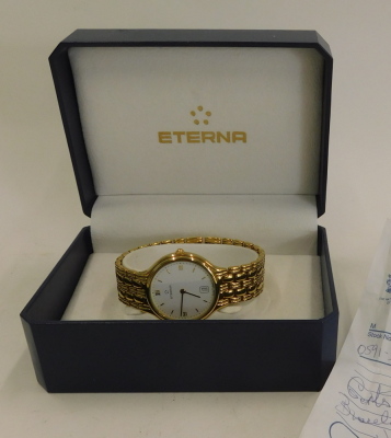 An Eterna stainless steel and plated wristwatch, the dial 3cm wide, in fitted case. - 2