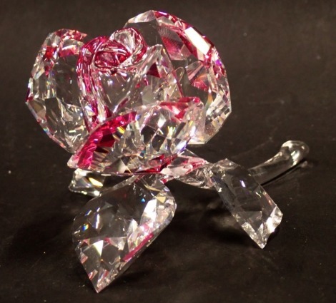 A Swarovski crystal rose, with pink tinted design, 8cm wide, boxed.