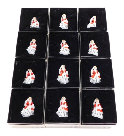 Various Royal Doulton miniature figures, Noelle, M222, printed marks beneath, 6cm high. (12, boxed)