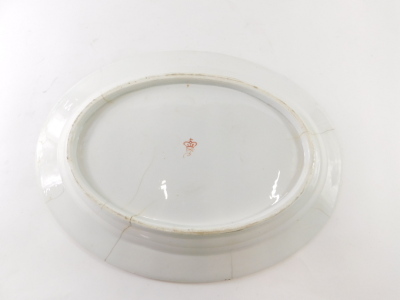 A 19thC Derby porcelain Imari pattern meat plate, of oval form, D mark beneath, 52cm wide. (AF) - 2