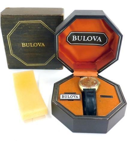 A gentleman's Bulova Ambassador automatic wristwatch, with baton pointers and numerals, 3cm dia. dial, in fitted case and outer box.