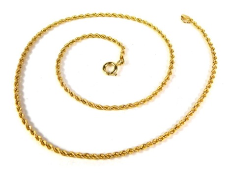 A 9ct gold rope twist neck chain, 40cm long, 2.2g all in.