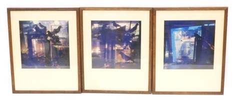 Manner of Sear. Interior scene, raven and open fridge, photographic print, 29cm x 31cm, and two others similar. (3)