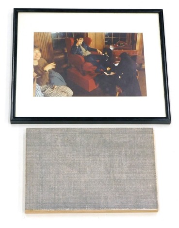 20thC School. Plain panel, written verso, Hester Vis 2015, 22/8/15, 18cm x 26cm, and a photograph, figure in an interior setting. (2)