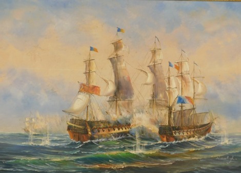 Wisselingh (20thC School). Galleons at sea, oil on canvas, signed, 59cm x 62cm, in gilt frame.