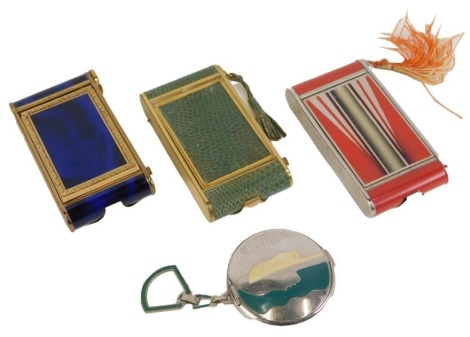 Three vintage lipstick holders, with enamel decoration and shagreen, compact mirror, etc. (4)