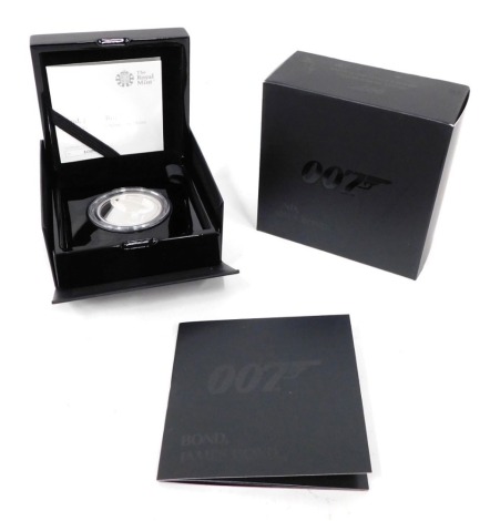 A James Bond 007 2oz silver proof coin, James Bond, no.1, in outer case and box.