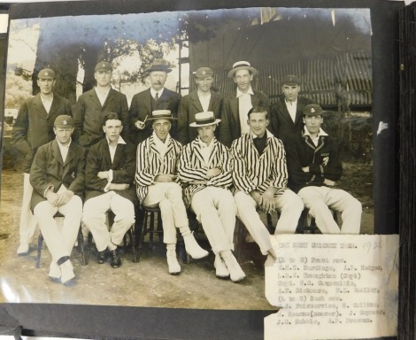 An album containing a number of signed and other cricket photographs, to include Varsity teams, with some clipped autographs applied, circa 1920-30 players to include G.O Alan, an early image of John H Stogdon of Harrow, Middlesex in Cambridge late 19th 