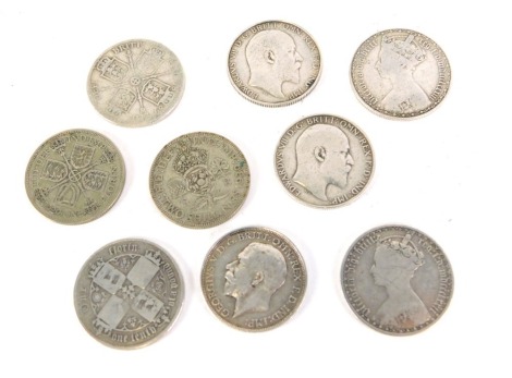 A group of silver coinage, comprising George V florin 1929, 1916, six Victorian examples, two shillings from 1939. (a quantity)