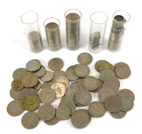 A large quantity of decimal UK coinage, to include ten pence and five pence pieces, silver three pence pieces, half crowns, etc. (a quantity)