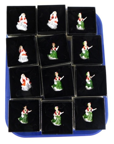 Twelve Royal Doulton miniature lady figures, comprising eight Yuletide Memories, M225, and four Noelle, M222, boxed.