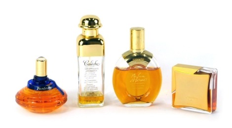 A quantity of perfumes, comprising a Ted Lapidus, Hermes Par Femme, 24 Faubourg Hermes, and Caleche Hermes, partially used. (4)