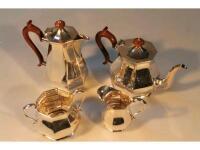 A silver plated four piece tea service of octagonal baluster form comprising tea pot