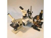 A J. Swift & Son monocular microscope and two other microscopes