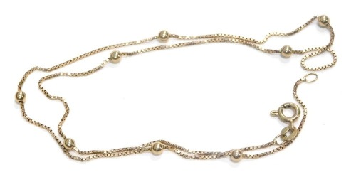 A 9ct gold box link neck chain, with ball breaks, 42cm long, 2.4g.