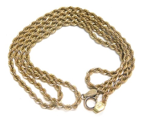 A rope twist necklace, with 14ct gold plated clasp and chain, 49cm long.