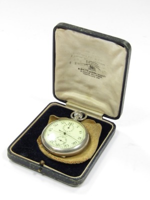 A S Smith & Sons of Trafalgar Square London racing stop watch, in a stainless steel case, with bevel wind, No 250-502, inner case bearing inscription 'G. Phillips from the MG Car Co. Ltd., commemorative 100mph MG Midget, February 1931,' boxed. - 2