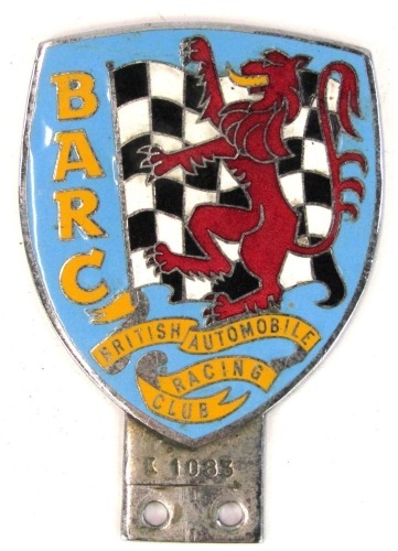 A British Automobile Racing Club enamel car badge, No K1083, stamped Wolewis Ltd of Birmingham.