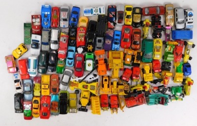 Matchbox and other playworn diecast, including Matchbox Superkings K5 Muir Hill tractor and trailer, Matchbox caterpillar D9 tractor, Hot Wheels Porsche 917 LH, Matchbox Superkings F1 car, etc. (2 trays) - 2