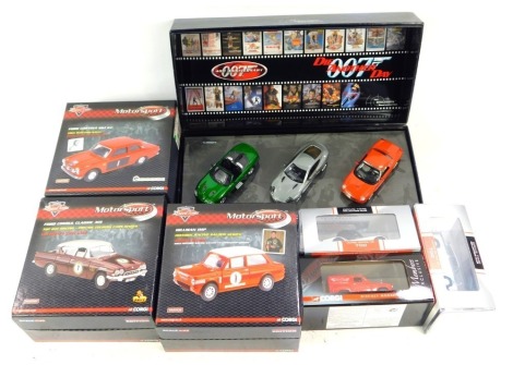 Corgi and Vanguards diecast, including Drive Time Collectors Club Triumph T3 limited edition of 700, Drive Time Collectors Club Ford Anglia 105E, The Minichamps Bond Collection 40th Anniversary Die Another Day including Aston Martin V12 Vanquish, Ford 03 