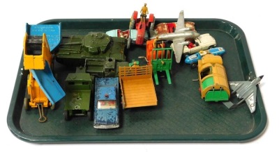 Various Dinky Toys diecast vehicles, a Coventry Climax forklift truck, 9cm high, elevator, Bedford van, Dinky Meccano Viking aeroplane, Cooper racing car, etc. (a quantity, unboxed, playworn)