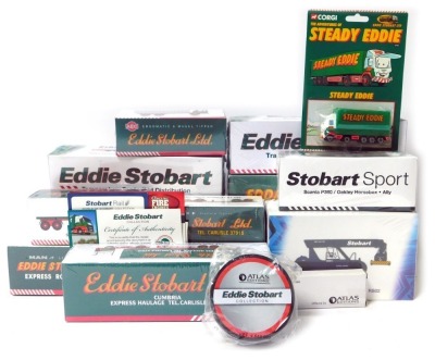 Various Eddie Stobart diecast lorries, a Konecranes Reach Stacker RS02, a Volvo FH fridge trailer, six wheel tipper, a Leyland DAF curtain side, etc. (1 tray)