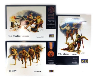 Three MB model kits, comprising US Infantry July 1945, US Machine Gunners Europe 1944, and D Day June 6th 1944.